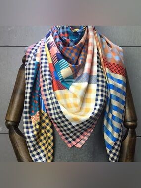 100% Silk Colorful Checkered Foulard